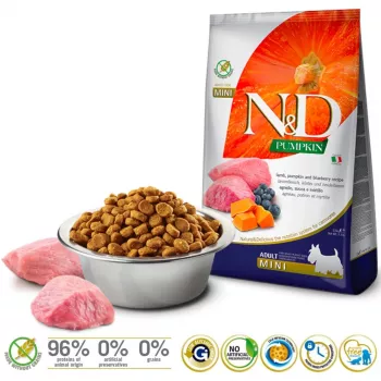 FARMINA N&D Pumpkin Lamb & Blueberry Adult Mini - sausā barība suņiem - 2.5 kg