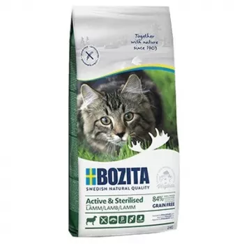 Sausā kaķu barība BOZITA Active & Sterilised Grain Free Lamb 2 kg — pieaugušiem, augsts proteīns 33%, tauki 20%, taurīns 2000 mg/kg