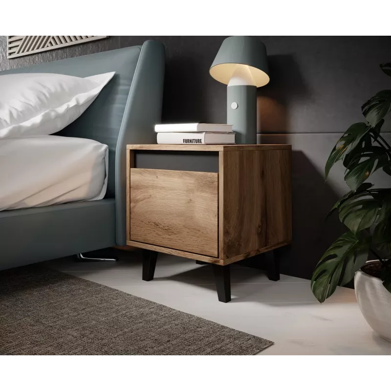 Naktsgaldiņš cama meble NORD, komplekts 2 gab., 40×38×45 cm, ozols wotan/antracīts, 1 atvilktne, 16 mm rāmis