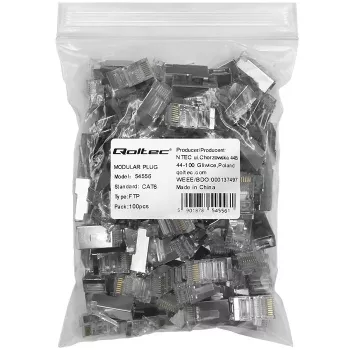 RJ45 modulārais savienotājs QOLTEC 54556 CAT6 FTP, sudraba, 18×22×11 mm, iepakojumā 100 gab.