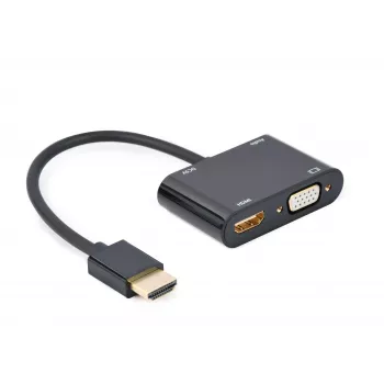 HDMI uz VGA adapteris GEMBIRD A-HDMIM-HDMIFVGAF-01, HDMI vīrišķais uz VGA izeju, 0.15 m, melns