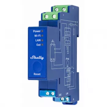 Iebūvējamais dimmeris Shelly Pro Dimmer 0/1-10V PM — bezvadu, 110–240V, 3W gaidstāve, zils, 19×69×94 mm
