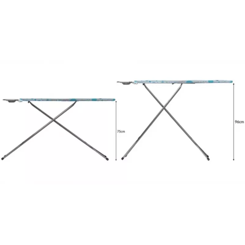 Pilna izmēra gludināmais dēlis Vileda 4023103218932 — nerūsējošā tērauda kājas, 1200×380 mm, augstums 75–96 cm, salokāms, gludekļa turētājs