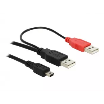 USB kabelis DeLOCK 2x USB 2.0-A vīriešu / USB mini 5 kontaktu 1 m Melns