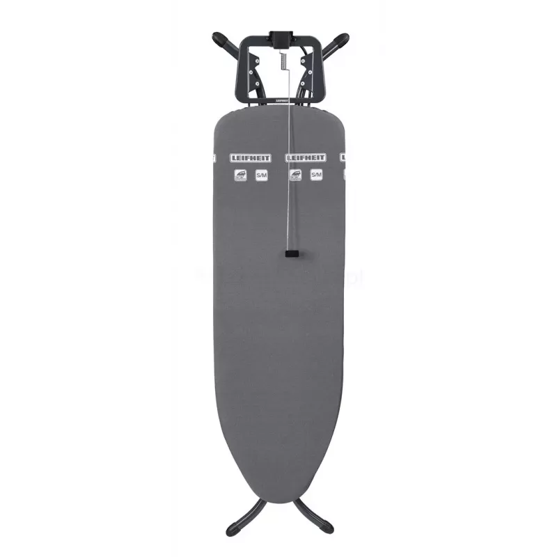 Gludināmais dēlis Leifheit Air Board M Black Plus — 1200×380 mm, augstums līdz 98 cm, svars 5.05 kg, gludekļa turētājs