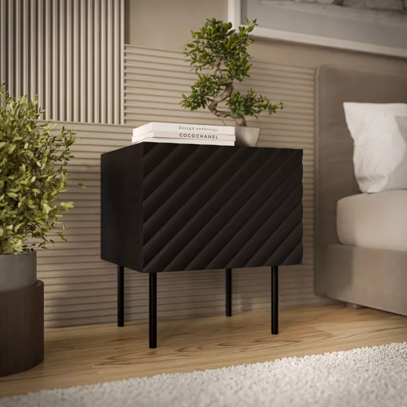 Naktsgaldiņu komplekts Cama meble LUCCA, 2 gab., 47x40x52 cm, melns, MDF/skaidu plātne
