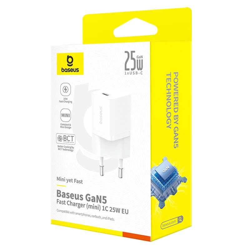 Baseus P10110909213-00 USB-C GaN5 mini 25W sienas lādētājs Balts