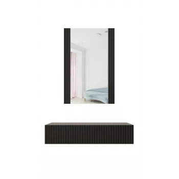 Tualetes galdiņš ar spoguli cama meble PAFOS 80×41.6×100 cm, MDF rāmis, 1 atvilktne, matēti melns