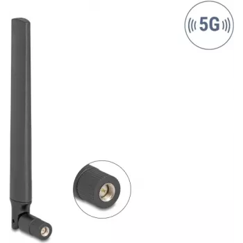 Omnivirziena antena 3.3–5.0 GHz DELOCK SMA spraudnis 4.7 dBi ar slīpuma savienojumu melna