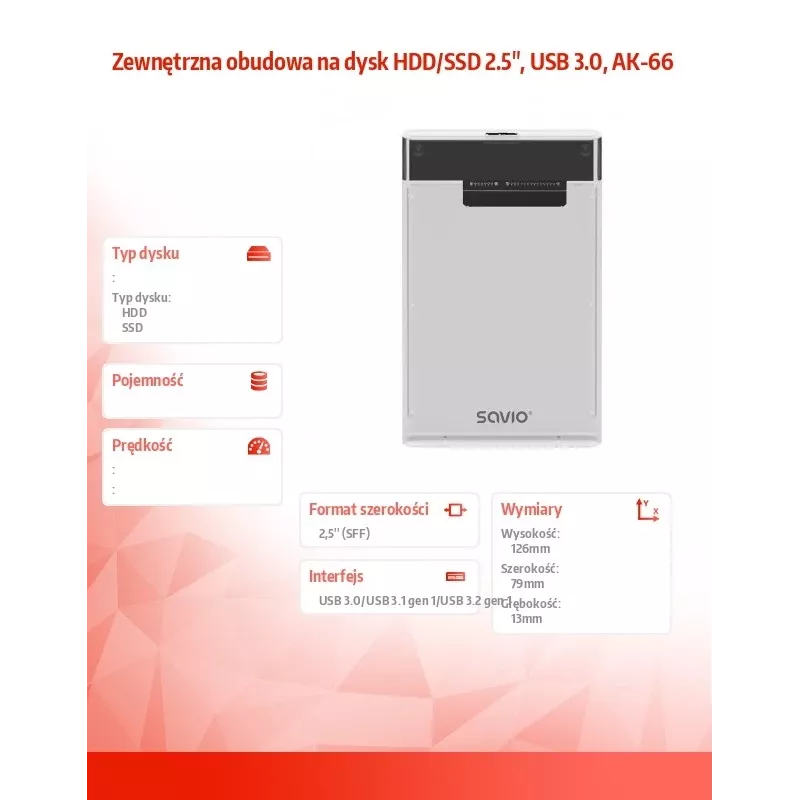 Ārējais korpuss HDD/SSD Savio AK-66 2.5 inch SATA USB