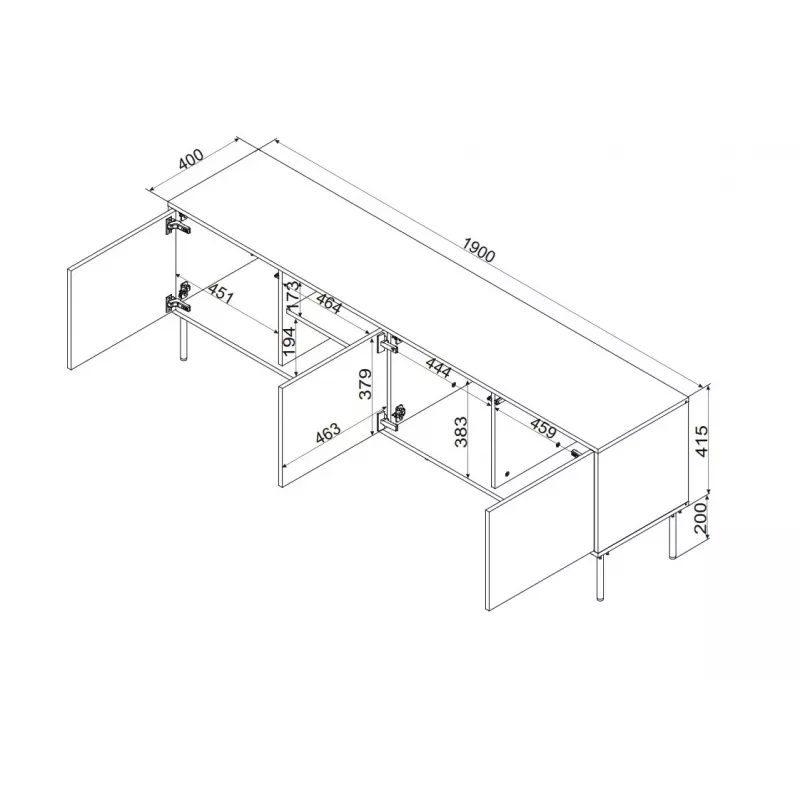 TV skapis cama meble INSERTO 3D1W 190x40x62 cm kašmira apdare ar LED