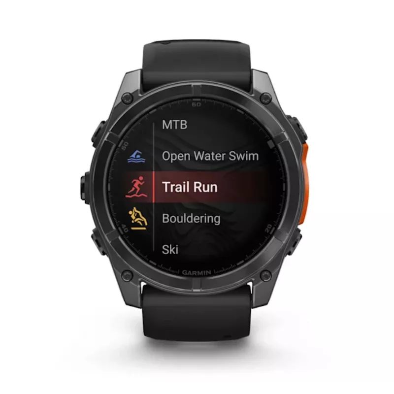 Viedpulkstenis GARMIN Fenix 8 — 51 mm titāna korpuss, AMOLED 1,4 collu, GPS, 32 GB, 10 ATM, silikona siksniņa