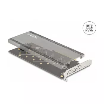 DeLOCK PCI Express 4.0 x16 karte ar 4 x iekšējo NVMe M.2 Key M slotu, radiatoru un ventilatoru