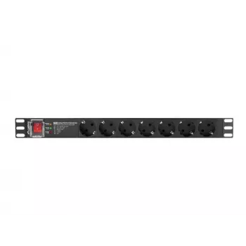 Strāvas sadales iekārta LANBERG PDU-PRO-07F-0200-BK — 1U statīva PDU, 7 F tipa kontaktligzdas, 16 A, 2 m kabelis, melna