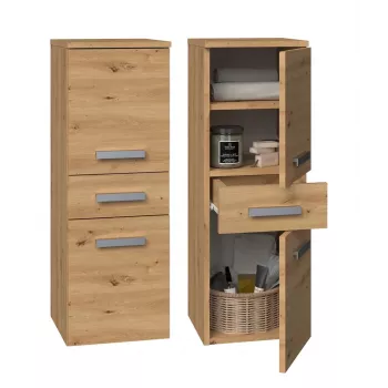 Brīvi stāvošs vannas istabas plauktu skapis Top e Shop NEL V DDS ARTISAN — ozola rāmis, 3 plaukti, 300×300×850 mm