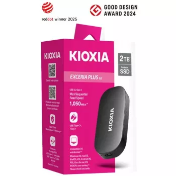 KIOXIA EXCERIA Plus G2 portatīvais SSD 2TB / līdz 1050MB/s lasīšana, 1000MB/s rakstīšana, MIL-STD kritiena tests, 256 AES šifrēšana
