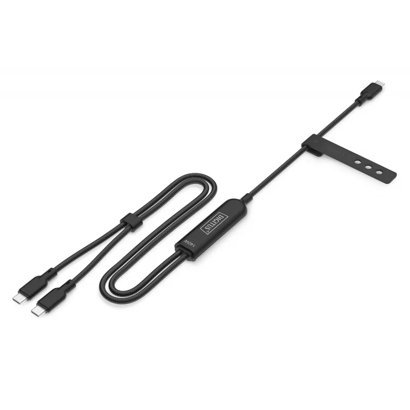 DIGITUS USB-C 2in1 lādēšanas kabelis 140W, USB-C uz 2×USB-C, 1.8 m, USB 2.0, melns