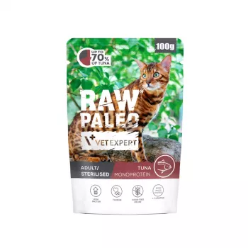 Slapjā kaķu barība VETEXPERT Raw Paleo Adult Sterilised Tuna 100 g paciņa