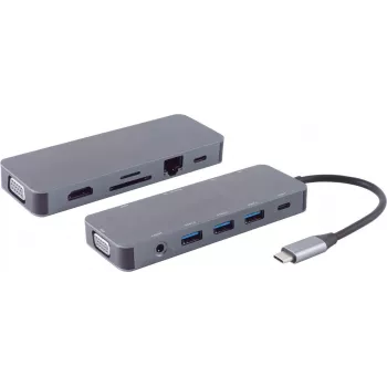 ShiverPeaks Laptop Dock S/CONN 14-05028 vadu USB 3.2 Gen 1 Type-C dokstacija, pelēka