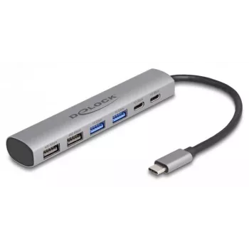 DeLOCK 64232 USB centrmezgls vadu USB 3.2 Gen 1 Type-A Type-C pelēks