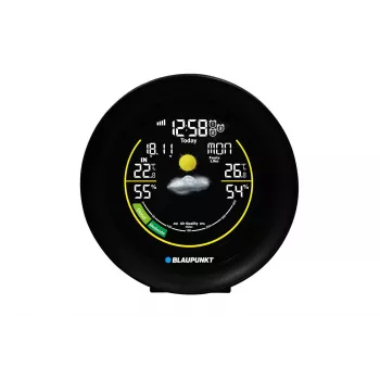 Laika stacija BLAUPUNKT WS35BK APP — LCD displejs, temperatūra un mitrums, modinātājs, kalendārs, lietotnes savienojums, 94×94×27 mm