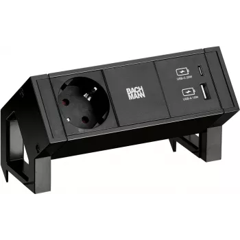 Bachmann DESK2 1x CEE7/3 USB A/C Lādētājs Melns (902.9109)