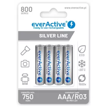 everActive EVHRL03-800 AAA NiMH uzlādējamās baterijas – 1,2 V, 800 mAh, 4 gab.