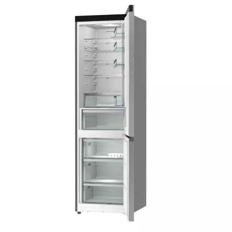 Ledusskapis ar saldētavu Gorenje NRB620E61X4WFE, brīvi stāvošs, nerūsējošais tērauds, kopējā ietilpība 413 L, saldētava apakšā 130 L, NoFrost, LED displejs