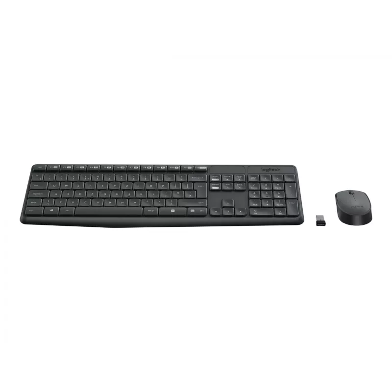 Logitech MK235 bezvadu tastatūras un peles komplekts, pilna izmēra, pelēks