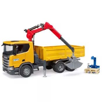 BRUDER Scania Super 560R būvniecības kravas auto ar celtni un 2 paletēm