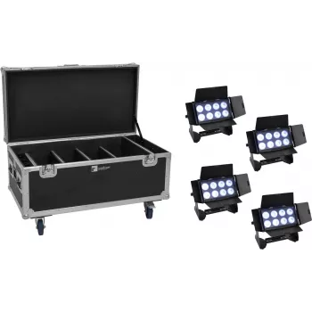 Prožektoru komplekts EUROLITE Multiflood 20000999 ar 4 uzlādējamām baterijām, 8×10W RGBW LED, IP reitings