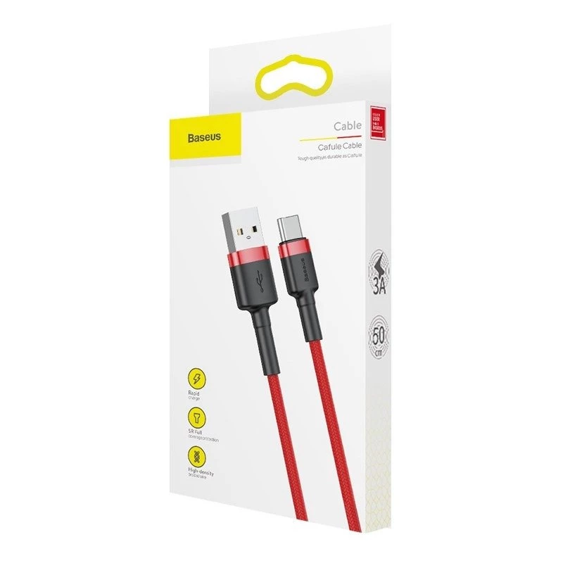 USB 2.0 A uz USB-C kabelis Baseus CATKLF-B09 1m QC3.0 neilona pīts sarkans, ātra uzlāde un datu sinhronizācija