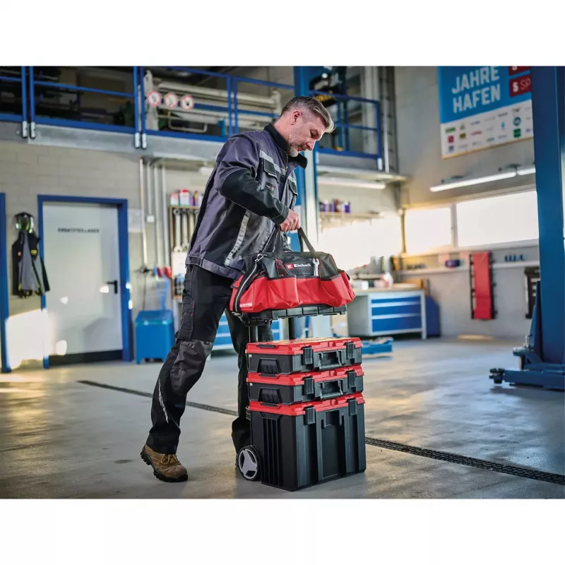 Einhell 4540036 E-Case Bag sistēmas instrumentu soma, poliesters, 30 kg slodze, melna/sarkana