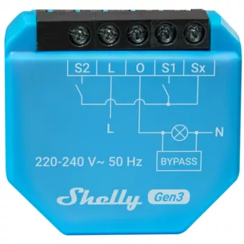 WiFi apgaismojuma kontrolleris Shelly Shelly_1L_Gen3 — 1-kanāla modulis bez neitrāla vada, 220–240V, Wi‑Fi/Bluetooth, 802.11 b/g/n