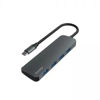 USB centrmezgls SAVIO AK-54 — 4 x USB-A (USB 3.2 Gen 1), USB-C saimnieks, melns