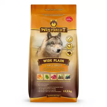 Sausā suņu barība Wolfsblut Wide Plain Large Breed — zirgs un saldie kartupeļi, 12.5 kg, 24% proteīns, 10% tauki