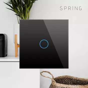 Pieskārienu slēdzis Spring One Way Glass Black, 1-polu, melns stikls
