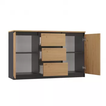 Kumode Topeshop 2D3S ANT/ART BA KPL — antracīts un ozols, 3 atvilktnes, skaidu plātnes rāmis