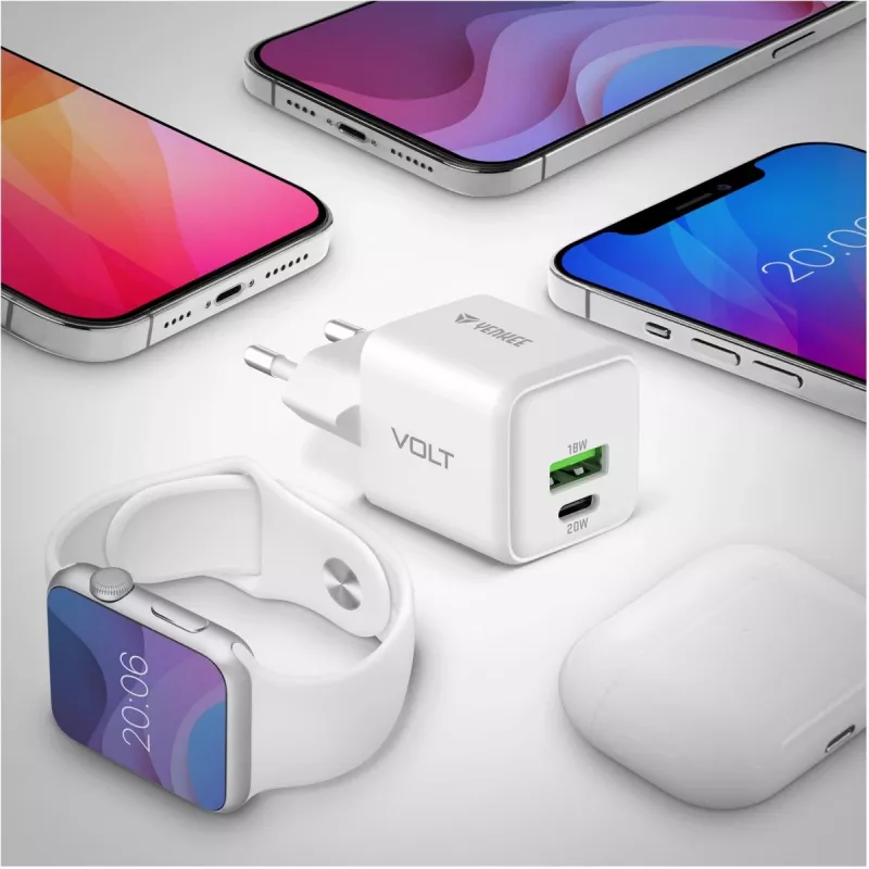 YENKEE YAC G38 20W 3A Power Delivery USB-C un USB-A sienas lādētājs