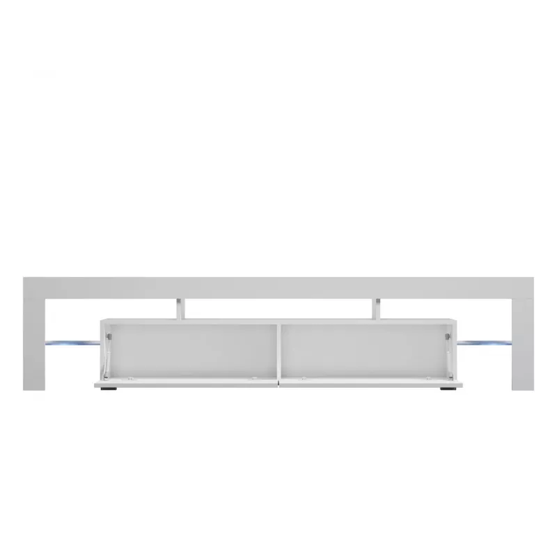 TV statīvs Cama Meble TORO 200 — 2000×350×410 mm, pelēka skaidu plātnes virsma, pelēks/balts spīdums