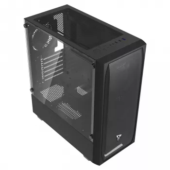 PC korpuss SAVIO Noctis Flow — Cube Mini-ITX/Micro-ATX/ATX, 3x120mm priekšā, 1x120mm aizmugurē, 2x3.5 collu + 3x2.5 collu sloti, rūdīts stikls