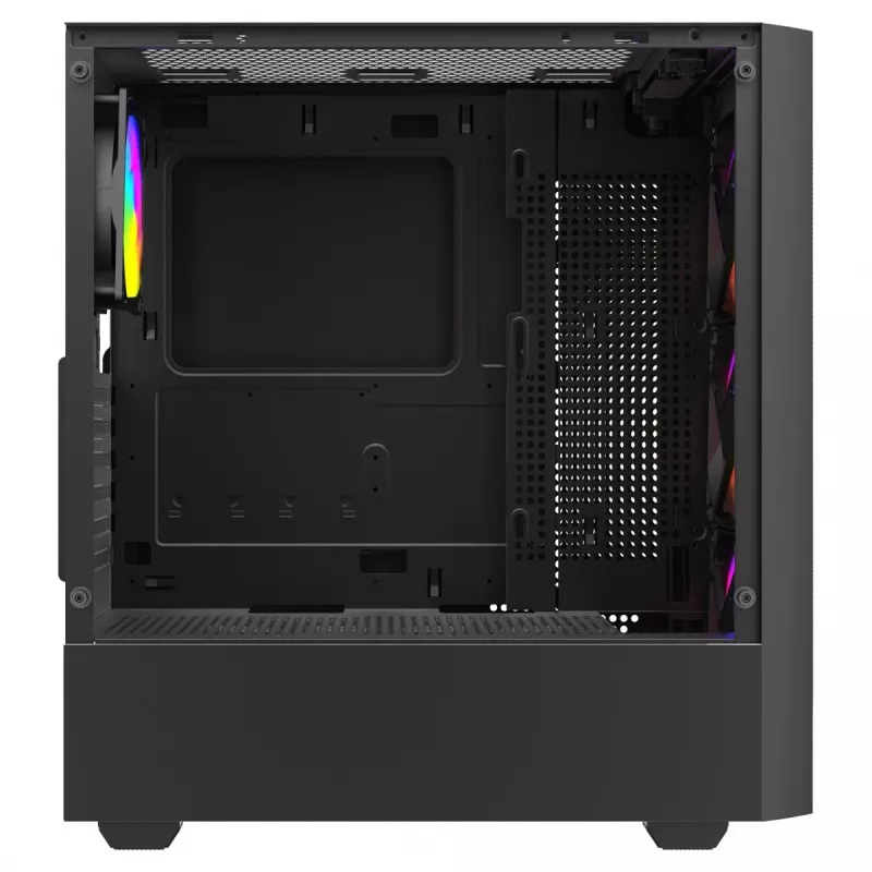 PC korpuss SAVIO Noctis Flow RGB — Cube, ATX/Mini-ITX, 3x 120 mm priekšējie ventilatori, rūdīta stikla sāns, max GPU 35 cm