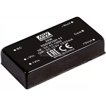 Tīkla adapteris/invertors Mean Well RDDW20G-15 — 20 W, 15 V izeja, ieeja 18–75 V, RoHS, 35 g
