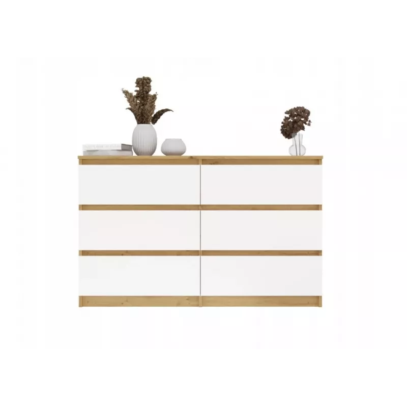 Kumode ar 6 atvilktnēm 120 cm Top E Shop Malwa — Artisan Ozols / Balts, skaidu plātne
