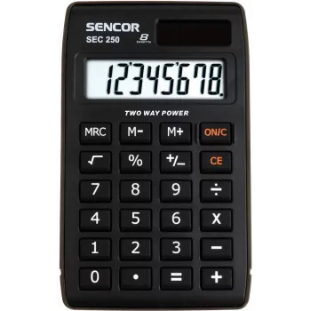 SENCOR SEC 250 kabatas kalkulators, 8 ciparu LCD, dubultā barošana