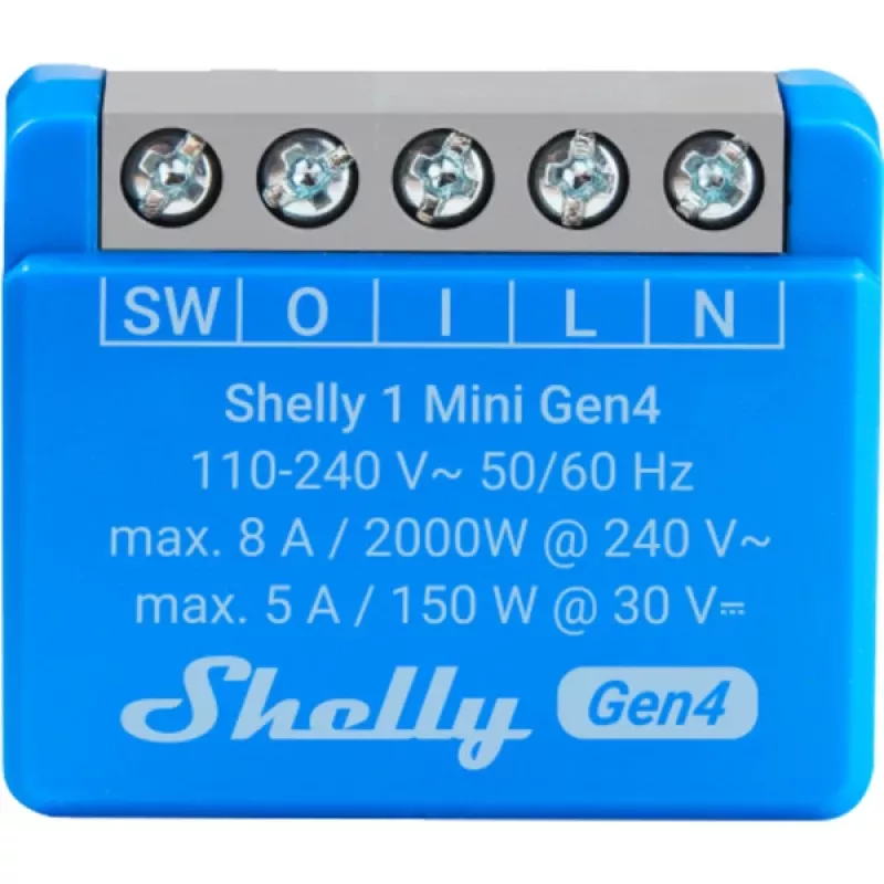 Viedais releju modulis Shelly 1 Mini Gen4, 1P 8A, Wi‑Fi/Matter/Zigbee/Bluetooth, 110–240V, kompakts (2 gab.)