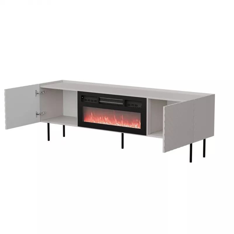 TV skapis cama meble LUCCA 180x40x59 cm, topa krāsa cashmere, melns kamīns