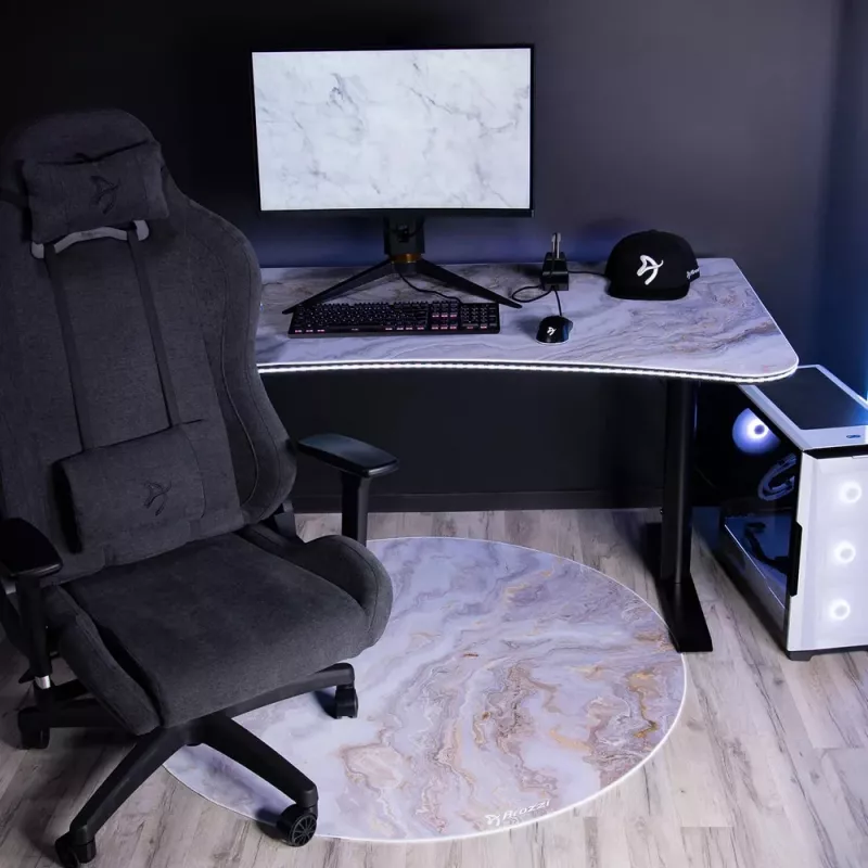 Arozzi Zona Round Floor Pad — Baltā marmora apdare, aizsargpaklājs krēsla ritentiņiem un cietajām grīdām