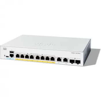 Cisco Catalyst 1300-8FP-2G - Slēdzis - L3 - pārvaldāms - 8 x 10/100/1000 (PoE+) + 2 x Combo Gigabit SFP/RJ-45 - montējams statīvā - PoE+ (120 W) (C1300-8FP-2G)
