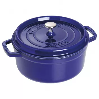 Staub 24 cm apaļa čuguna kastrolis tumši zilā krāsā